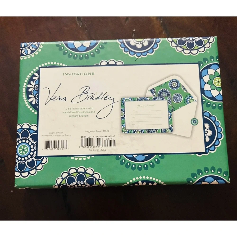 Vera Bradley Green And Blue Paisley Invitation 11 Cards And Envelopes